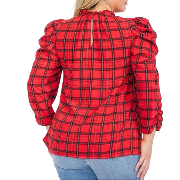 Sugarlips Red and Black Plaid Top, Stretch Plus Size Tops Sizes 1X 2X 3X. - Picture 11 of 13